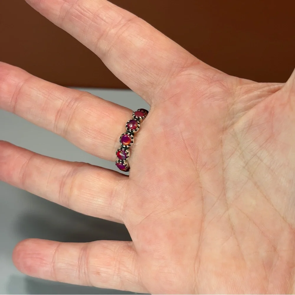925 Sterling Silver Red Opal Eternity Ring